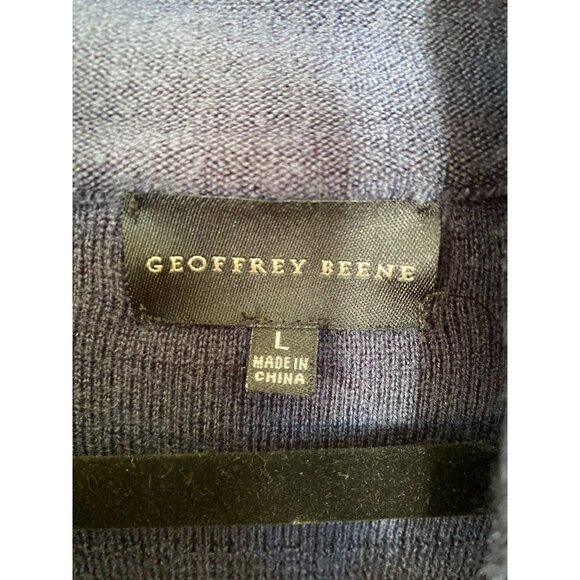 Geoffrey Beene Mens Midnight Blue Shawl Collar Sweater L Acrylic Ribbed Knit - Picture 4 of 7